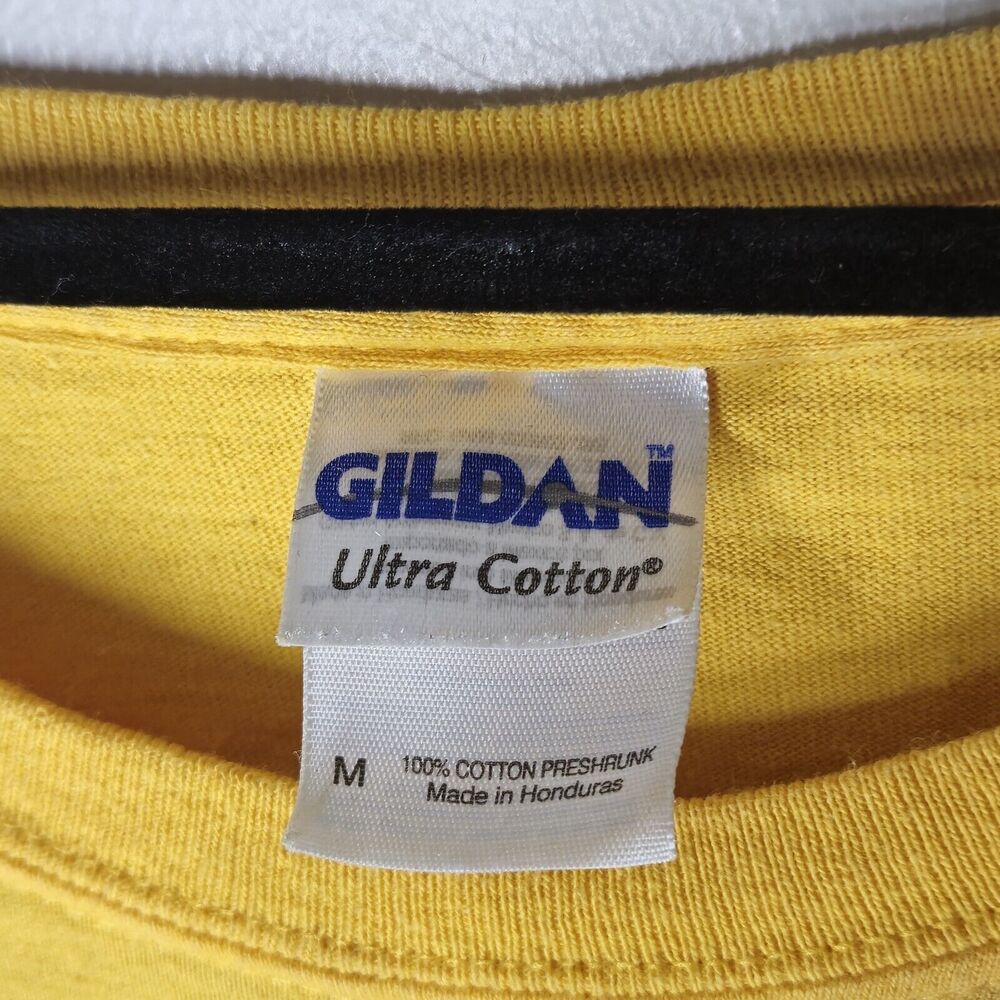 Vintage DARE Darren The Lion T-Shirt Yellow Mens Medium Face Gildan - Picture 5 of 6